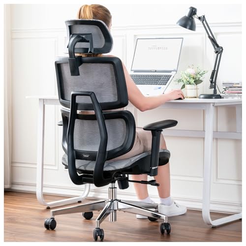 TONFARY Ergonomischer Bürostuhl, Hoher Rücken Netz Schreibtischstuhl mit Lendenwirbelstütze, Neigbarer Gaming-Stuhl Verstellbare 3D Armlehne Kopfstütze, Großer und hoher Drehbarer Computerstuhl, 150KG von TONFARY