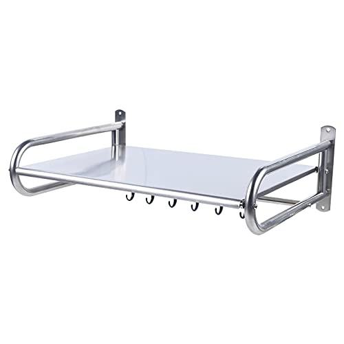 TONFEION Mikrowellenhalter Edelstahl Mikrowelle Ständer Halterung Wandregal Mikrowelle Küchenregal Mikrowellen Regal Halterung Wandmontierte Mikrowellenhalter mit 6 Hakens Backofen-Ständer von TONFEION