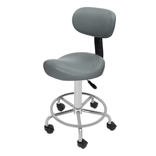 TONFEION Sattelhocker Ergonomischer Hocker 360° Drehbar Rollhocker mit Lehne, Höhenverstellbar Sattelstuhl mit Rollen für Homeoffice/Friseur/Massage, Grau von TONFEION