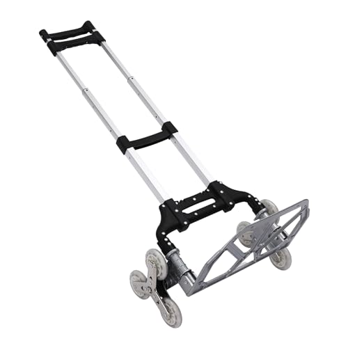 TONFEION Treppensackkarre klappbar | bis 75 kg | Aluminiumlegierung Sackkarre mit Anti-Rutsch-Bodenplatte | 6 Räder & Bindungsseil | Sofort einsatzbereit (Silber/Schwarz) von TONFEION
