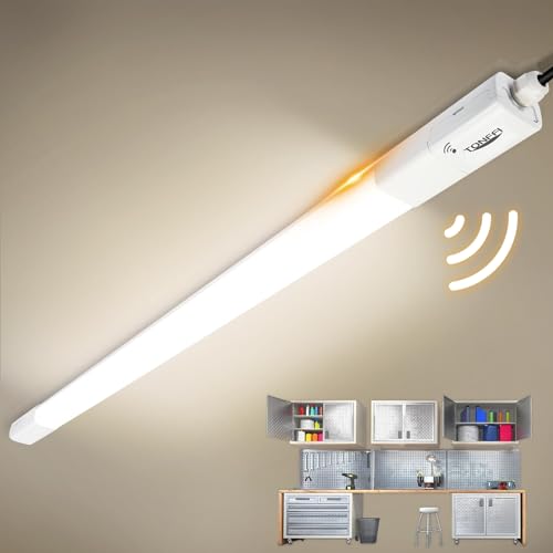 Feuchtraumleuchte LED 115CM mit Bewegungsmelder, TONFFI 36W 4100lm 4000K Linkable LED Sensorlampe Wannenleuchte Kellerleuchte Büroleuchte IP65 für Innen-Außen Garage, Balkon, Keller, Flur, Treppe,Büro von TONFFI