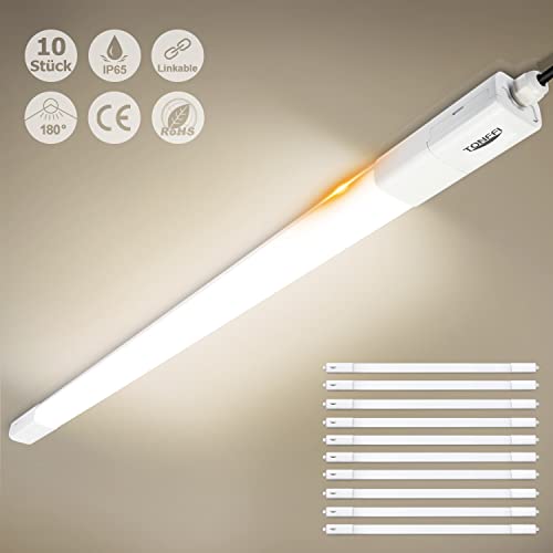 TONFFI 10 Stück Feuchtraumleuchte LED 115cm 36W Led Röhre, IP65 Wasserfest Verknüpfbar Feuchtraumlampe Werkstattlampe Kellerlampe Garagenlampe Deckenleuchte für Bad Büro Warenhaus,Neutralweiß 4000K von TONFFI