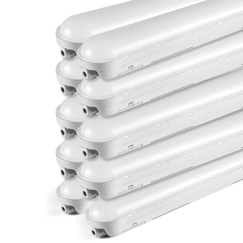 TONFFI 10 Stück Feuchtraumleuchte LED 120CM 36W 4500LM LED Röhrenlampe Komplett IP65 Verknüpfbar Wannenleuchte Feuchtraumlampe LED Keller Deckenleuchte für Garage Werkstatt 4000K Neutralweiß von TONFFI