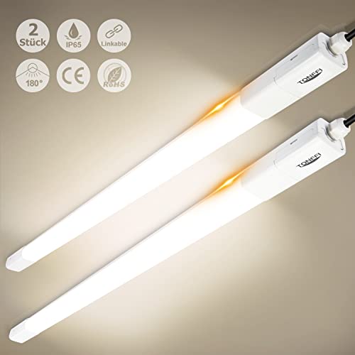 TONFFI 2 Stück Feuchtraumleuchte LED 115cm 36W Led Röhre, IP65 Wasserfest Verknüpfbar Feuchtraumlampe Werkstattlampe Kellerlampe Garagenlampe Deckenleuchte für Bad Büro Warenhaus,Neutralweiß 4000K von TONFFI