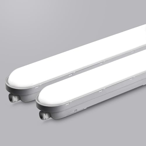 TONFFI 2 Stück Feuchtraumleuchte LED 120CM, 36W 4500LM Feuchtraumlampe, 6000K Kaltweiß LED Röhrenlampe Komplett, Verknüpfbar IP65 Wannenleuchte Werkstattlampe LED Keller Deckenleuchte für Garage von TONFFI
