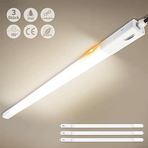 TONFFI 3 Stück Feuchtraumleuchte LED 115cm 36W Led Röhre, IP65 Wasserfest Verknüpfbar Feuchtraumlampe Werkstattlampe Kellerlampe Garagenlampe Deckenleuchte für Bad Büro Warenhaus,Neutralweiß 4000K von TONFFI