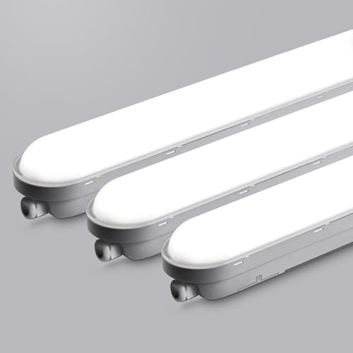 TONFFI 3 Stück Feuchtraumleuchte LED 120CM, 36W 4500LM Feuchtraumlampe, 6000K Kaltweiß LED Röhrenlampe Komplett, Verknüpfbar IP65 Wannenleuchte Werkstattlampe LED Keller Deckenleuchte für Garage von TONFFI