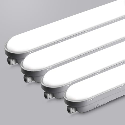 TONFFI 4 Stück Feuchtraumleuchte LED 120CM, 36W 4500LM Feuchtraumlampe, 6000K Kaltweiß LED Röhrenlampe Komplett, Verknüpfbar IP65 Wannenleuchte Werkstattlampe LED Keller Deckenleuchte für Garage von TONFFI