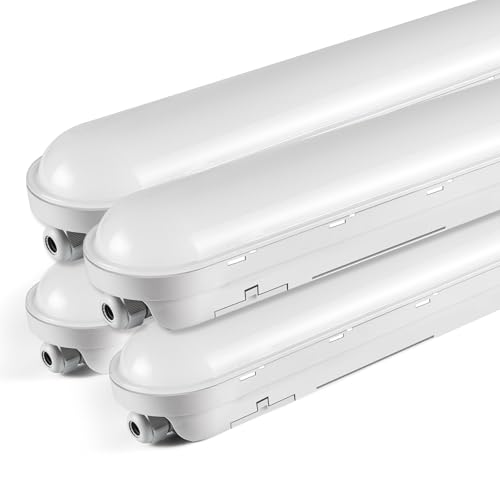 TONFFI 4 Stück Feuchtraumleuchte LED 120CM 36W 4500LM LED Röhrenlampe Komplett IP65 Verknüpfbar Wannenleuchte Feuchtraumlampe LED Keller Deckenleuchte für Garage Werkstatt 4000K Neutralweiß von TONFFI