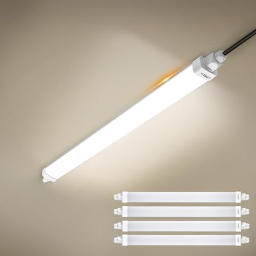 TONFFI 4 Stück LED Feuchtraumleuchte 60CM mit 18W 1800lm 4000K Linkable LED Röhrelampe Wannenleuchte Kellerleuchte Büroleuchte IP65 für Innen-Außen Garage, Balkon, Keller, Flur, Treppe,Büro von TONFFI