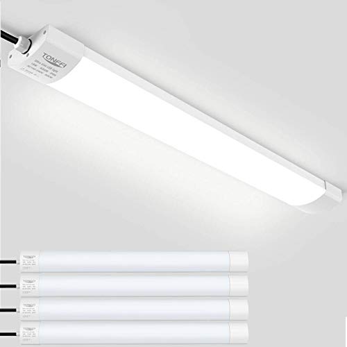 TONFFI 4er LED Feuchtraumleuchte Deckenleuchte 60cm 18W für Garage Keller Bad Werkstatt Feuchtraum Warenhaus, LED Wannenleuchte Feuchtraumlampe Röhre, Wasserdicht IP65 Neutralweiß 4000K-4500K von TONFFI