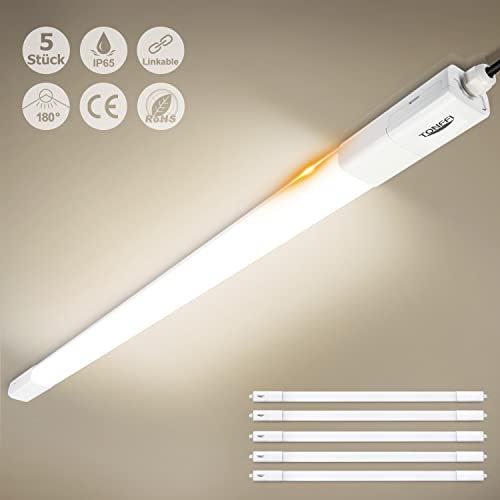 TONFFI 5 Stück Feuchtraumleuchte LED 115cm 36W Led Röhre, IP65 Wasserfest Verknüpfbar Feuchtraumlampe Werkstattlampe Kellerlampe Garagenlampe Deckenleuchte für Bad Büro Warenhaus,Neutralweiß 4000K von TONFFI
