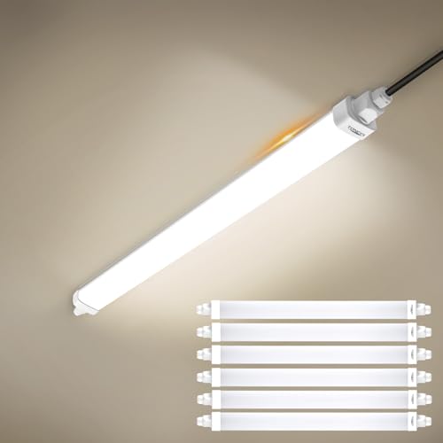 TONFFI 6 Stück LED Feuchtraumleuchte 60CM mit 18W 1800lm 4000K Linkable LED Röhrelampe Wannenleuchte Kellerleuchte Büroleuchte IP65 für Innen-Außen Garage, Balkon, Keller, Flur, Treppe,Büro von TONFFI