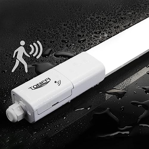 TONFFI LED Feuchtraumleuchte 115CM mit Bewegungsmelder, 36W 4100LM Verknüpfbar LED Sensor Feuchtraumlampe 4000K Neutralweiß, IP65 Wasserdicht Werkstatt Garage Keller Büro Treppe Deckenbeleuchtung von TONFFI