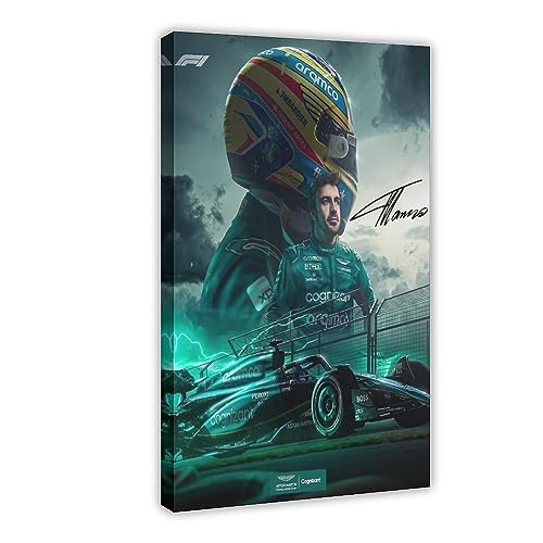 TONFON Fernando Alonso berühmter spanischer F1-Fahrer, cooles Autogramm, Poster, Leinwand, Poster, Schlafzimmer, Dekoration, Sport, Landschaft, Büro, Raumdekoration, Geschenk, Rahmen-Stil, 20 x 30 cm von TONFON