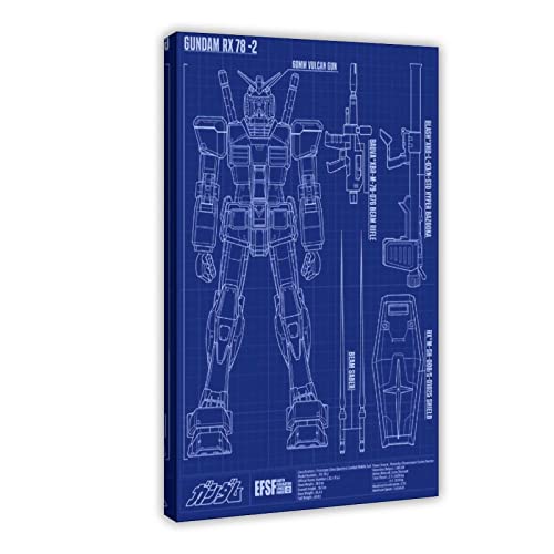 TONFON Gundam RX 782 Blueprint-Poster Schlafsaal Schlafzimmer Art Deco Poster Leinwand Poster Schlafzimmer Dekor Sport Landschaft Büro Zimmer Dekor Geschenk Rahmenstil 40 x 60 cm von TONFON