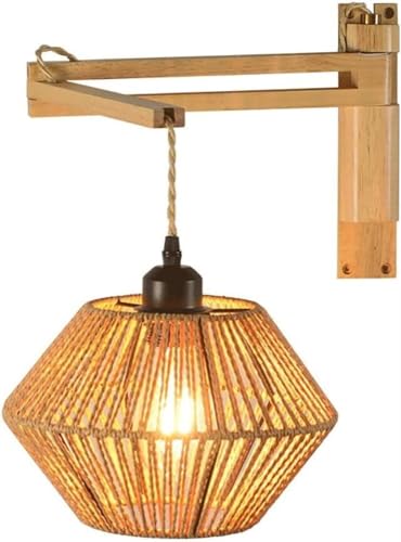 TONFON Industrielle Wandleuchte Vintage mit Schaukelarm und Lampenschirm aus Seil, Wandleuchte E27, Wandleuchte aus Bauernholz, für Schlafzimmer, Nachttisch, Eingang, Flur, Treppen, TONFON Industrielle Wandleuchte Vintage mit Schaukelarm und Lampenschirm aus Seil, Wandleuchte E27, Wandleuchte aus Bauernholz, für Schlafzimmer, Nachttisch, Eingang, Flur, Treppen, von TONFON
