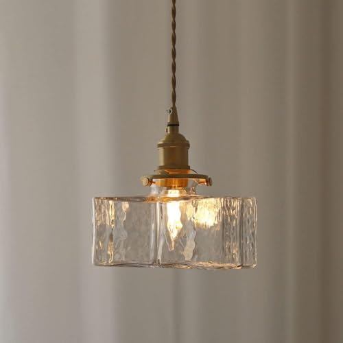 TONFON Retro Kronleuchter aus gehämmertem Glas, Hängeleuchte aus gehämmertem Glas, quadratische Deckenlampe in Flaschenform E27, Deckenlampe für Küche, Insel, Esszimmer, Schlafzimmer, Flur, Bar von TONFON