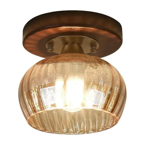 TONFON Traditionelle Deckenleuchte aus Walnussholz, Deckenleuchte aus geriffeltem Glas, Vintage-Deckenleuchte, halbrundet für Flur, Balkon, Eingang, Treppenhaus, Auffahrt, Loft, Restaurant TONFON Traditionelle Deckenleuchte aus Walnussholz, Deckenleuchte aus geriffeltem Glas, Vintage-Deckenleuchte, halbrundet für Flur, Balkon, Eingang, Treppenhaus, Auffahrt, Loft, Restaurant von TONFON