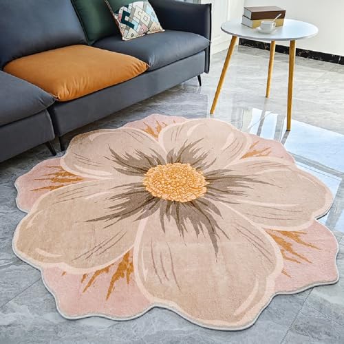 Handgefertigter Blumenteppich mit ultra weicher und flauschiger floraler Türmatte, waschbare und rutschfeste Badematte, geeignet für Schlafzimmer, Wohnzimmer, Küchen und Badezimmer (C, 160cm) von TONG TONG