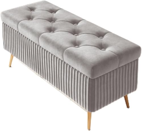 TONG TONG Sitzbank mit Stauraum, Bank am Fußende, Ottomane mit Stauraum, Gepolsterte Ottomane, Hocker mit Polsterung, Fußhocker, für Wohnzimmer, Schlafzimmer, Eingangsbereich (Light Gray, 100cm) von TONG TONG