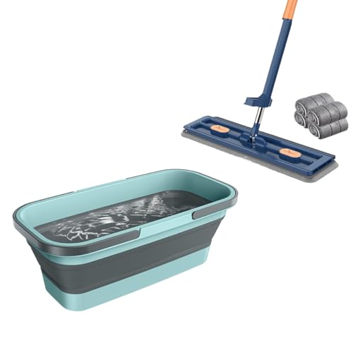 TONGFENG Flachmopp Set Mit Eimer | 2023 Großer Wischmopp Set mit Eimer | Bodenwischer mit Auswringfunktion | 360° Drehgelenk | Großer Faltbarer Tragbarer Moppeimer für Hartholz Laminat, Fliesen von TONGFENG