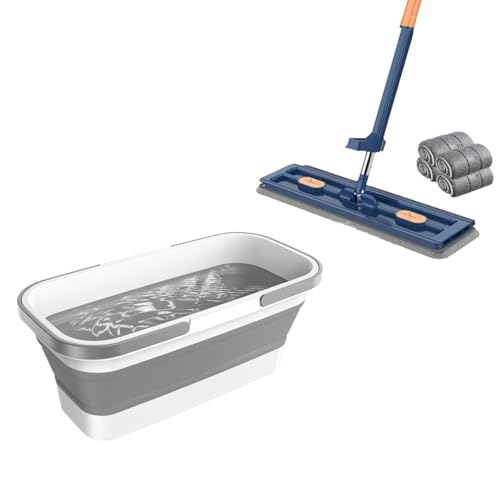 TONGFENG Flachmopp Set Mit Eimer | 2023 Großer Wischmopp Set mit Eimer | Bodenwischer mit Auswringfunktion | 360° Drehgelenk | Großer Faltbarer Tragbarer Moppeimer für Hartholz Laminat, Fliesen von TONGFENG