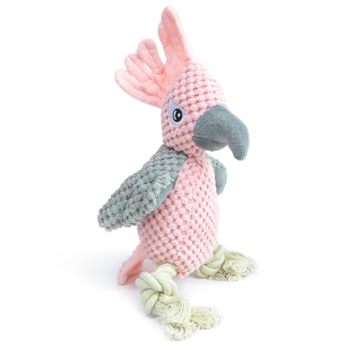 TONGKTAI Hundespielzeug Quietschend, Unverwüstliches Interaktives Welpenspielzeug mit Quietscher & Knitterpapier, Reinigendes Plüschtier Kauspielzeug Hund für Mittelgroße und Große Rassen (rosa) von TONGKTAI