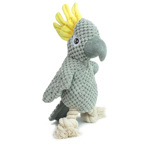 TONGKTAI Quietschspielzeug Hund, Interaktive Unzerstörbar Kleines Spielzeug mit Quietscher & Crinkle Papier, Plüsch Weich Mittlere & Große Rasse Hundespielzeug für Langeweile, Reinigung Zähne (grau) von TONGKTAI