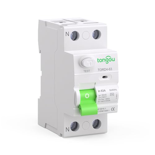 TONGOU FI-Schutzschalter 63A 230V 30mA 2 Polig 6 kA Typ A, Ein leistungsfähiges Gerät zum Schutz gegen Erdschluss von TONGOU