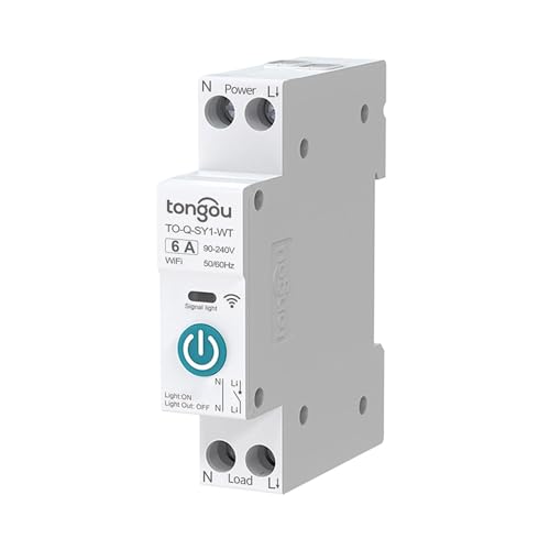 TONGOU DIY 1P+N Hutschiene WiFi Smart Schalter|6A WLAN Intelligenter Relais Schalter|iOS Android App|TUYA/Smart Life App Fernbedienung|für Smart Home|Sprachsteuerung und Zeitmessung TONGOU DIY 1P+N Hutschiene WiFi Smart Schalter|6A WLAN Intelligenter Relais Schalter|iOS Android App|TUYA/Smart Life App Fernbedienung|für Smart Home|Sprachsteuerung und Zeitmessung von TONGOU