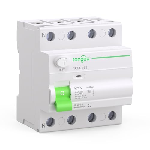 TONGOU Typ A Fi Schutzschalter 63A 30mA 3P+N 400V 6kA,Geeignet für Einfamilienhäuser, kleine Geschäftsgebäude und andere Szenarien von TONGOU
