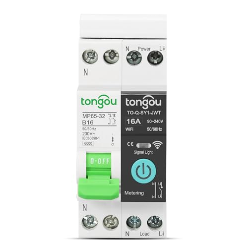TONOGU Schutzschalter Smart Schalter Wlan 16A 2P mit Kurzschlussschutz, Smart Meter Energieverbrauch kWh Rail Din, Smart WIFI Timer Switch von TONGOU