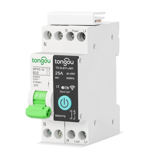 TONOGU Schutzschalter Smart Schalter Wlan 25A 2P mit Kurzschlussschutz, Smart Meter Energieverbrauch kWh Rail Din, Smart WIFI Timer Switch von TONGOU