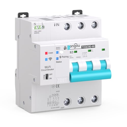 TONGOU WIFI Intelligenter 3P Mini-Stromkreisunterbrecher mit Energieüberwachung, gesteuert durch Tuya/Smart life APP DIY (3P 1-63A einstellbar) von TONGOU