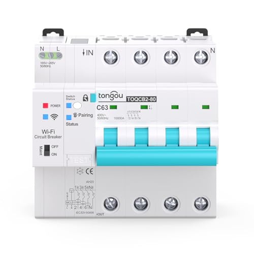 WIFI Intelligenter 4P Mini-Stromkreisunterbrecher mit Energieüberwachung, gesteuert durch Tuya/Smart life APP DIY TONGOU (4P 1-63A adjustable) von TONGOU