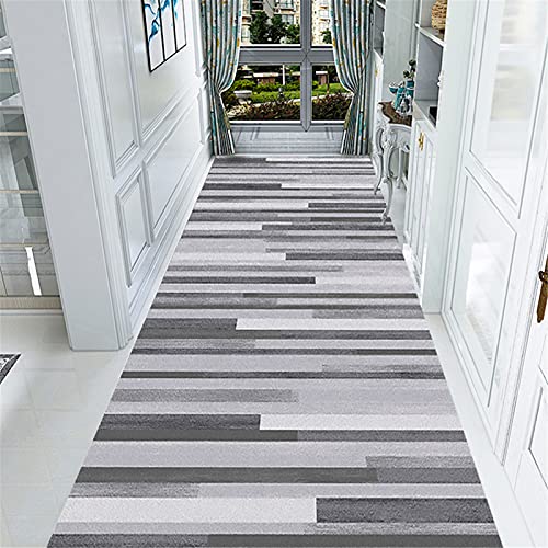 TONGQU Teppich Läufer Flur rutschfest, Moderne Grau Streifen Waschbare Polyester Langer Korridor Teppich für Schlafzimmer Wohnzimmer, Anpassbare,80x550CM von TONGQU