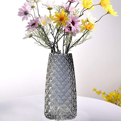 TONGXU Blumenvase aus Glas, Höhe 22 cm, modern, halbtransparent, Grau, für Büro, Zuhause, Tisch, Textur von Ananas von TONGXU