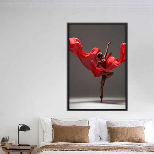 Leinwandbild mit roter Ballerina, Poster mit Porträt einer afrikanischen Frau, moderne Kunstmalerei, trendiges Wohndekor-Kunstwerk, 40 x 60 cm Rahmen von TONGYINLI