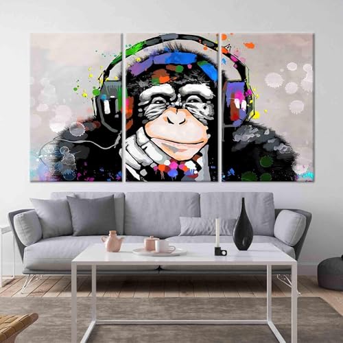 TONGYINLI Pop-Art-Kunstbilder auf Leinwand mit DJ-Affenkopfhörern, farbenfrohes Poster im Graffiti-Stil, Funky-Musik-Tier-Schimpansen-Gemälde, 65 x 130 cm, Rahmen TONGYINLI Pop-Art-Kunstbilder auf Leinwand mit DJ-Affenkopfhörern, farbenfrohes Poster im Graffiti-Stil, Funky-Musik-Tier-Schimpansen-Gemälde, 65 x 130 cm, Rahmen von TONGYINLI