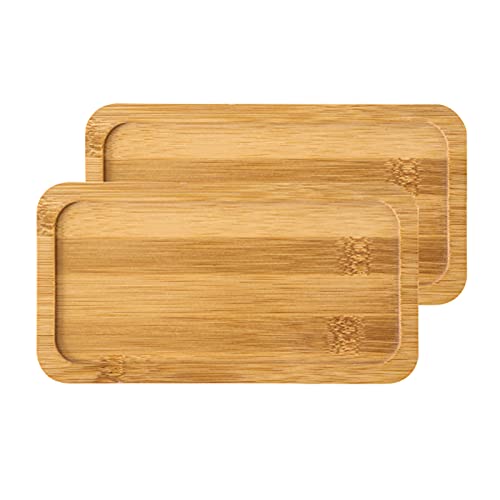 2 Stücke Bambus Serviertablett Rechteckige Untertasse Serviertablett mit erhöhtem Rand Tee-Tablett Leichtes Holztablett Brot Holztablett für Untersetzer, Tee, Obst, Snacks, Kuchen, Weingläser (natur) von TONGYONG