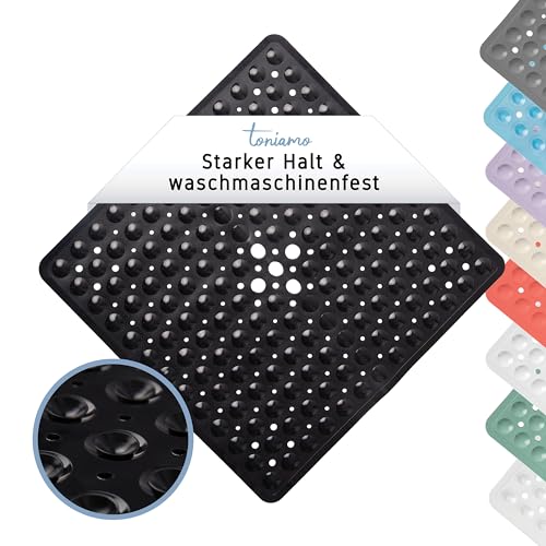 Toniamo Duschmatte 53x53 cm schwarz | Antirutschmatte Dusche in Premium-Qualität | komfortable Rutschmatte Wellness | Badematte rutschfest | antibakteriell & maschinenwaschbar |Duscheinlage rutschfest von TONIAMO