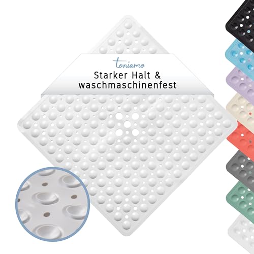 Toniamo Duschmatte rutschfest 53x53 cm | Antirutschmatte Dusche quadratisch | Rutschmatte Dusche antibakteriell & maschinenfest | Duscheinlage rutschfest BPA-frei | Weiß von TONIAMO