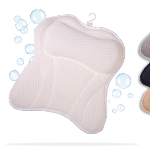 Toniamo Badewannenkissen | Premium Badekissen für Badewanne mit Kopfstütze & Nackenstütze | Kissen ideal als Badewannen Nackenkissen & Kopfkissen | Ergonomisches Wannenkissen mit Saugnäpfen, Weiß von TONIAMO