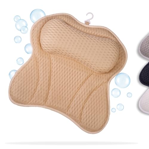 Toniamo Badewannenkissen | Premium Badekissen für Badewanne mit Kopfstütze & Nackenstütze | Kissen ideal als Badewannen Nackenkissen & Kopfkissen | Ergonomisches Wannenkissen mit Saugnäpfen | Sand von TONIAMO