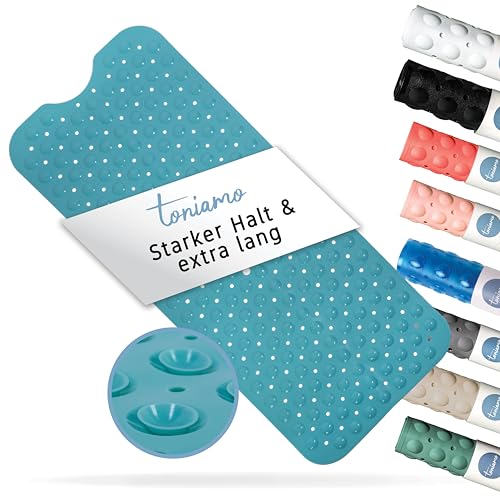 Toniamo Badewannenmatte rutschfest 100x40 cm | Extra Lange Badematte rutschfest | Antirutschmatte Badewanne ohne BPA | Badewannen Matte antibakteriell & maschinenfest | Anti Rutschmatte | Aqua von TONIAMO