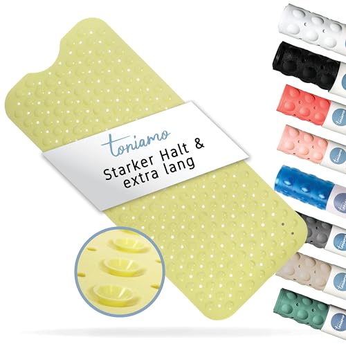 Toniamo Badewannenmatte rutschfest 100x40 cm | Extra Lange Badematte rutschfest | Antirutschmatte Badewanne ohne BPA | Badewannen Matte antibakteriell & maschinenfest | Anti Rutschmatte | Lemon von TONIAMO