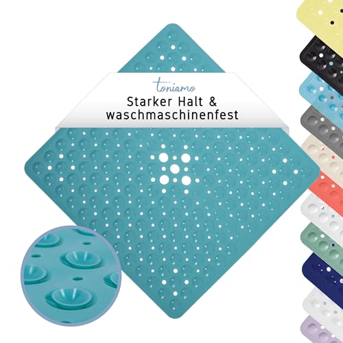 Toniamo Duschmatte rutschfest 53x53 cm | Antirutschmatte Dusche quadratisch | Rutschmatte Dusche antibakteriell & maschinenfest | Duscheinlage rutschfest BPA-frei | Aqua von TONIAMO