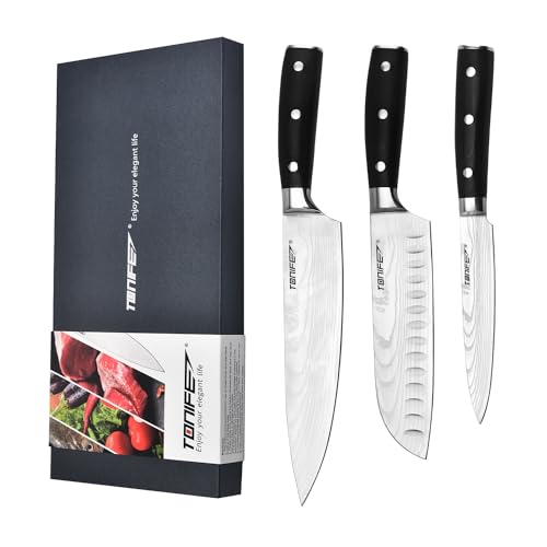TONIFE Küchenmessersets Kochmesser Set Hochkohlenstoff Edelstahl Chefsmesser + Santoku Messer + Kleines mutiges Messer von TONIFE