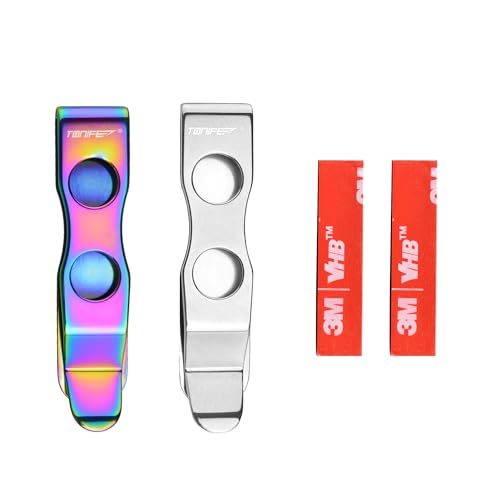 TONIFE Mehrzweck-Clip Montierbarer Taschenclip für Smartphones, gesichert mit 3M VHB-Kleber, Klebebeschlag aus Edelstahl 2er Pack (Polieren + Farbig Titan) von TONIFE